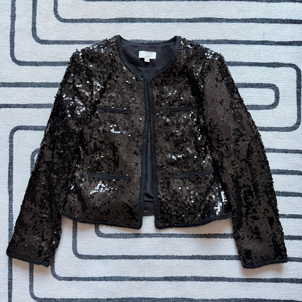 LOFT Black Sequin Jacket Size Medium - image 1